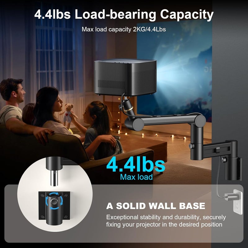Aokeo Projector Wall Mount, 360° Adjustable Projector Stand Wall Mount for Cameras,projectors,VCRs,CCTV - Image 4